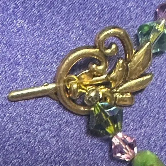 Handmade One of a Kind Green & Rock Crystal Rose Quartz Art Glass Necklace - Picture 5 of 9